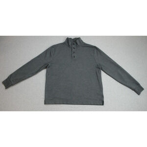 J Crew Sweater Mens M Gray Authentic Fleece Mock Neck 1/4 Button Pullover
